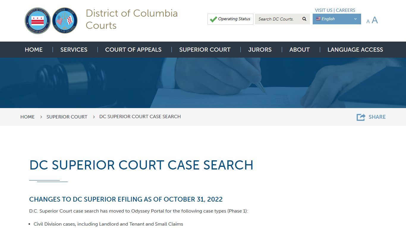 DC SUPERIOR COURT CASE SEARCH | District of Columbia Courts